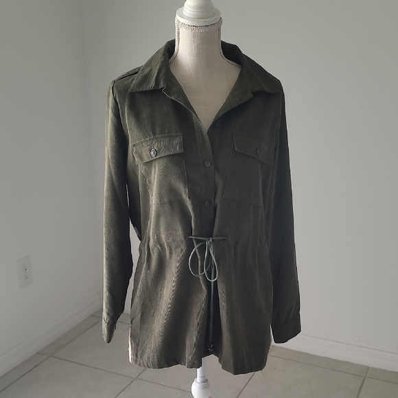 DAVI & DANI  Olive Green Corduroy Jacket With Azetc Design - Picture 1 of 10